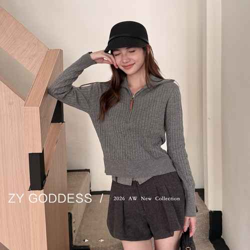 ZY GODDESS-新甜酷学院风撞色腰头压褶蓬松花苞减龄休闲短裤89233
