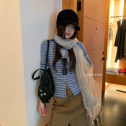 MZI STUDIO-纹钮扣温柔淑女感百搭开衫保暖毛衣A80210#