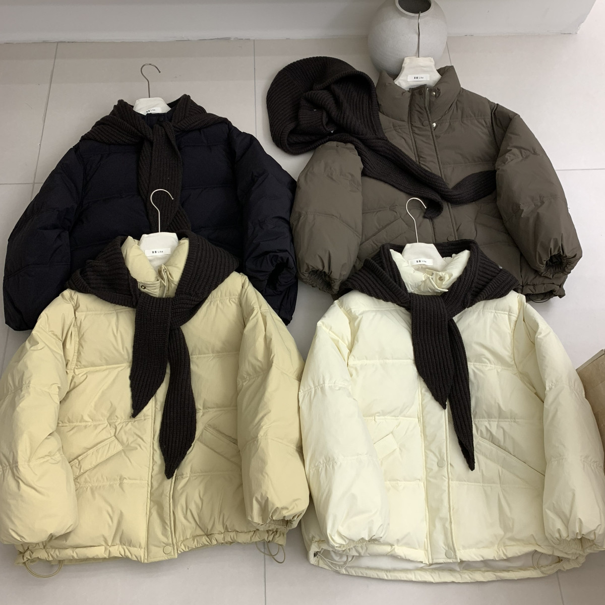 喜番-韩系百搭立领单排扣宽松保暖羽绒服外套(配可拆卸帽子)