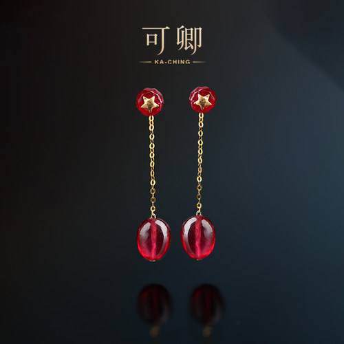 可卿珠宝红宝石耳线风在吹18k金