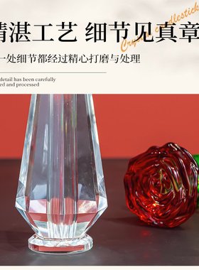 创意K9水晶玫瑰花红色带花瓶家居玄关装饰品开业乔迁礼品厂家直销