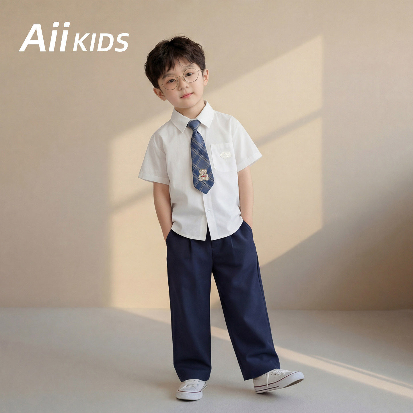 儿童礼服夏季短袖白衬衫男童英伦风钢琴演出服宝宝花童小西服夏装