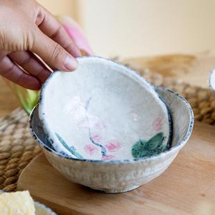 聚餐碗盘 日本原装 进口万古烧釉下彩手绘 日式 餐具碗盘家用套装