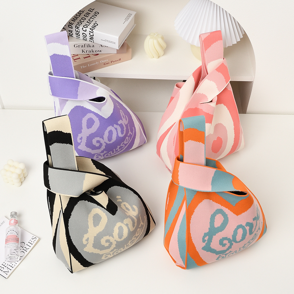 爱心针织包手提包水桶包托特包编织包可爱包包女士包包背心包简约