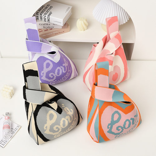 爱心针织包手提包水桶包托特包编织包可爱包包女士包包背心包简约