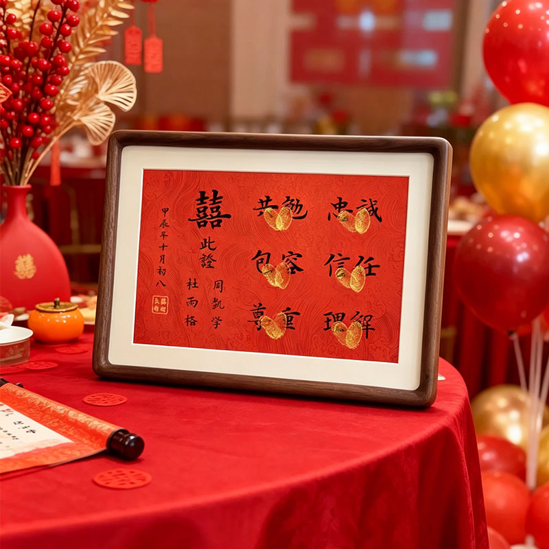 指印仪式感订婚书高端定制婚书空白高级纪念相框摆件复古简约摆台