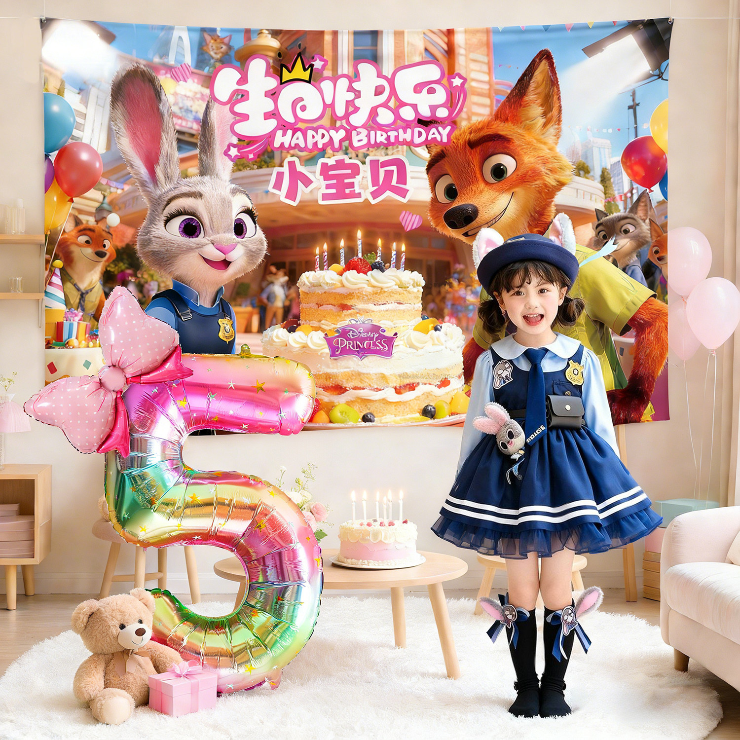 疯狂动物城生日场景布置装饰挂布朱迪尼克兔子警官男女孩派对条幅,节庆用品/礼品,气球,淘宝优惠券,粉丝福利购,淘宝优惠卷
