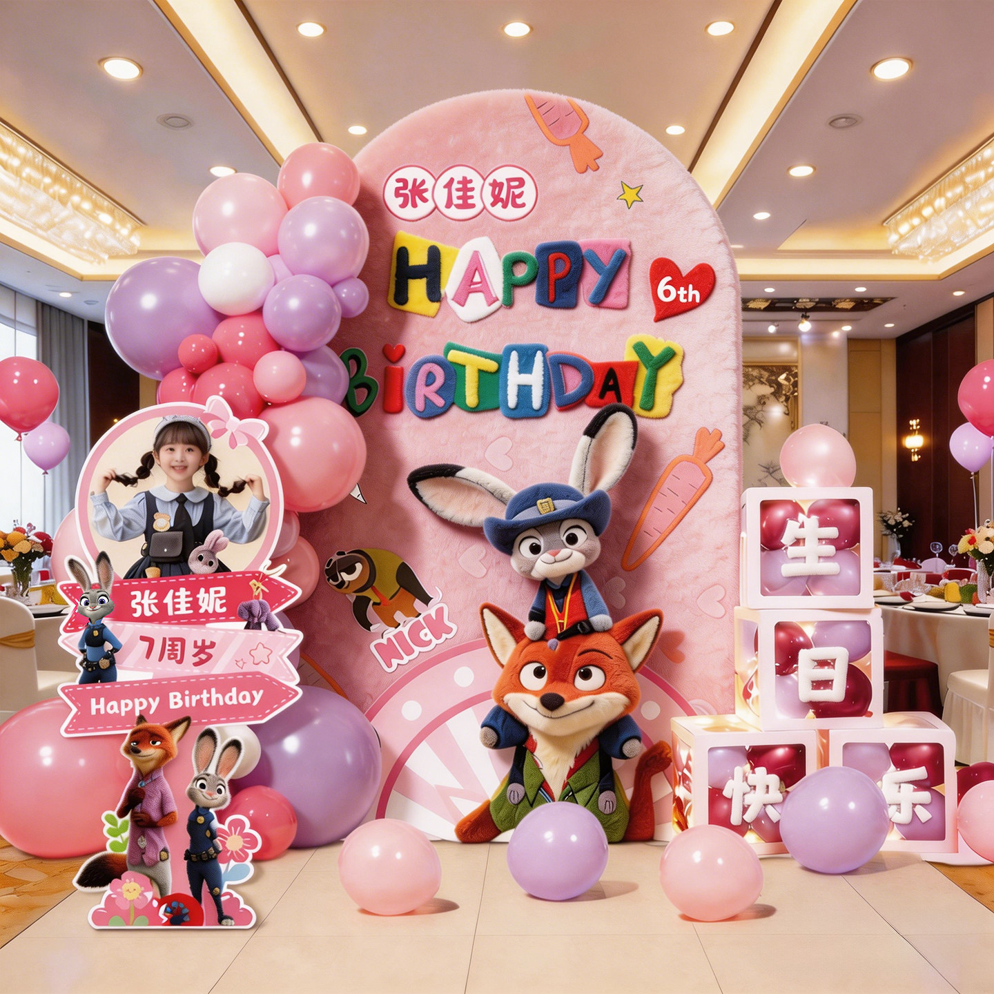 疯狂动物城主题生日派对布置装饰气球套装仪式感女孩粉色儿童用品