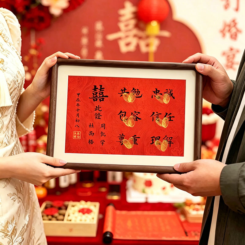 指印仪式感订婚书高端定制婚书空白高级纪念相框摆件复古简约摆台