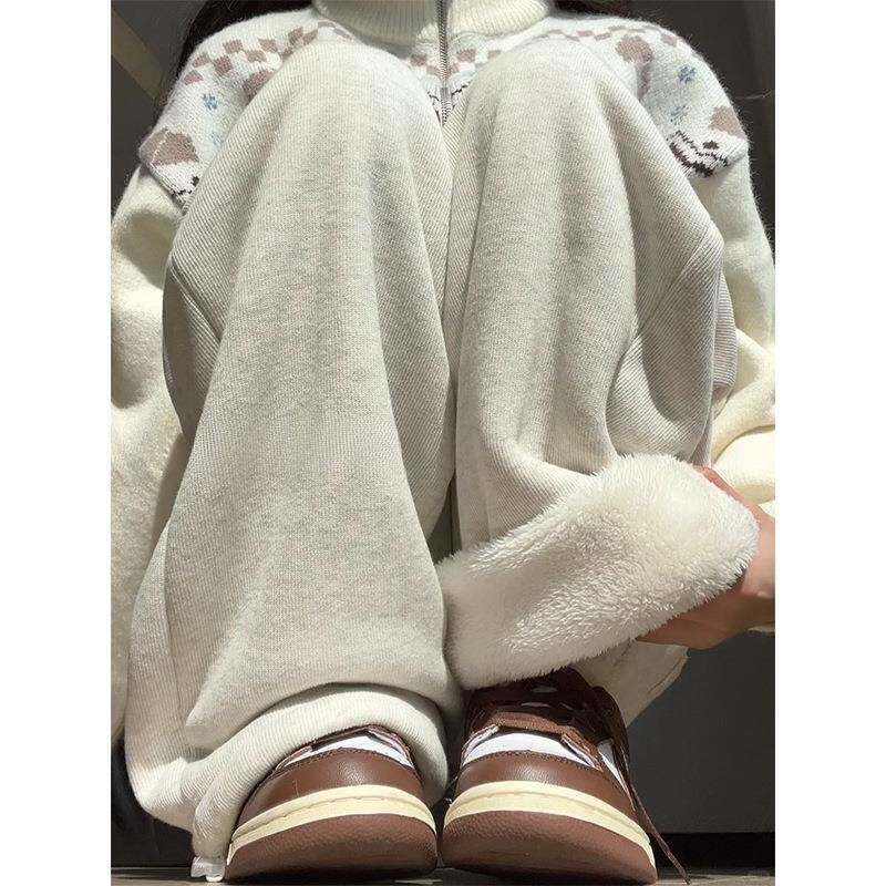 薄款运动裤女2026新款春秋季加厚棉裤外穿宽松束脚羊羔绒阔腿卫裤