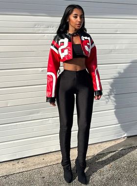 Letter printed cardigan zipper fitted jacket for women