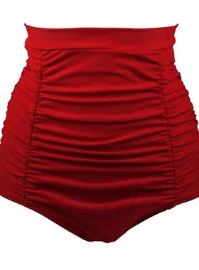 迪拉蒙欧美站新款女装夏日度假比基尼复古高腰别致褶皱泳裤410268