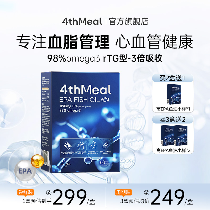 4thMeal高EPA深海鱼油软胶囊鱼肝油辅助降血脂omega3欧米伽3