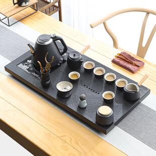 家用功夫单壶简约大小茶台 天然整块乌金石茶盘全自动一体茶具套装