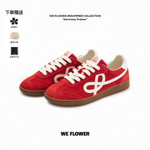 户外百搭耐磨运动休闲鞋 烈日红复古真皮男女同款 flower休闲鞋