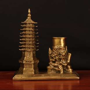 杨铜记 铜文昌笔筒 铜文昌塔笔筒 家居办公室书桌铜摆件