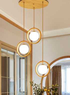 日式木质餐馆吊灯北欧简约餐桌阳台客厅灯花店吧台收银台木圈吊灯