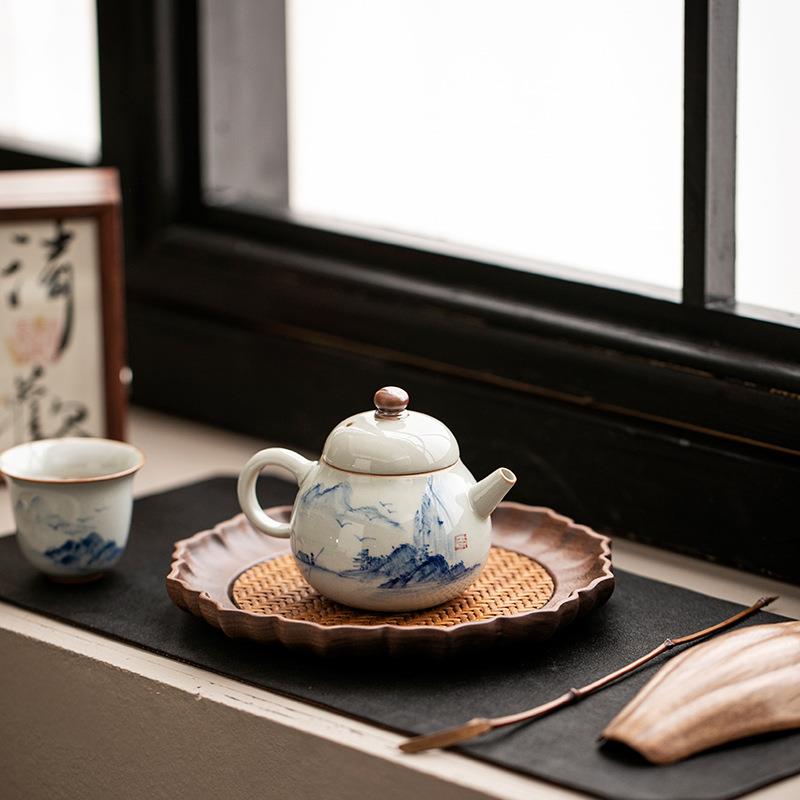 中式手绘山水茶壶陶瓷家用泡茶壶功夫茶具复古单壶带过滤泡茶器