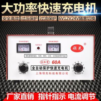 纯铜汽车摩托车充电器电瓶充电器6v12v24v蓄电池充电器充电机60A