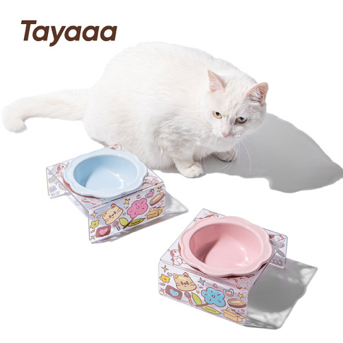 Tayaaa它伢花花碗陶瓷猫碗高脚水碗保护颈椎防打翻饭碗粮碗猫狗碗