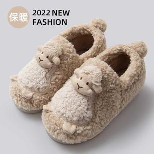 可爱2022新款 外穿 棉拖鞋 家居室内月子保暖加绒毛毛棉鞋 女包跟冬季