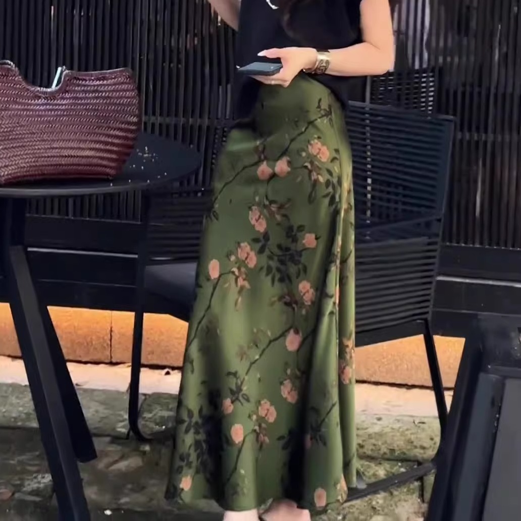 新中式国风印花半身裙女夏2025新款轻奢高级感超好看高腰包臀长裙