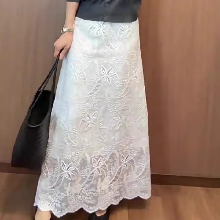 法式高级感白色半身裙女2025夏季新款宽松显瘦减龄蕾丝花边半身裙