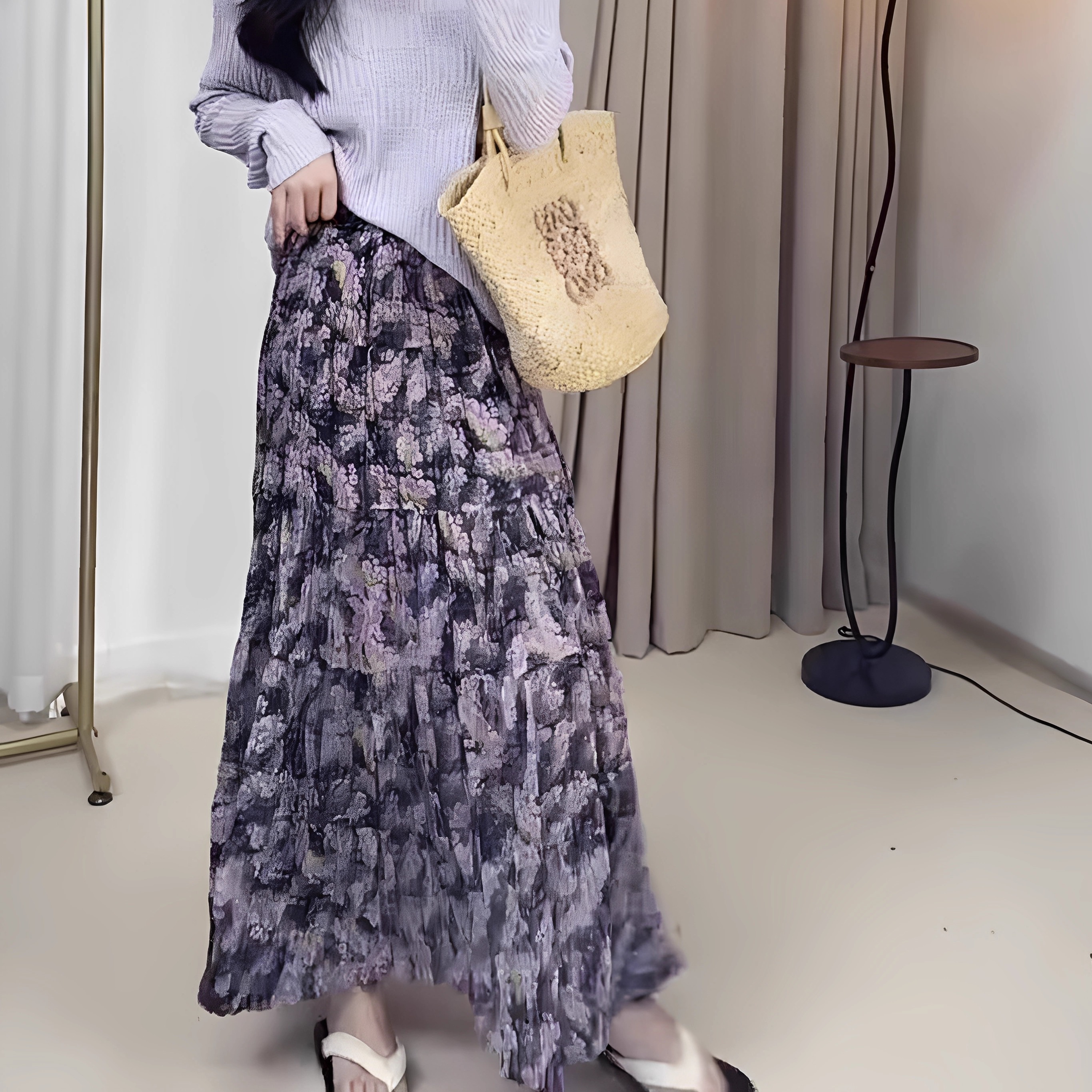 设计感印花半身裙女夏季新款高腰显瘦宽松时尚气质高级感洋气长裙