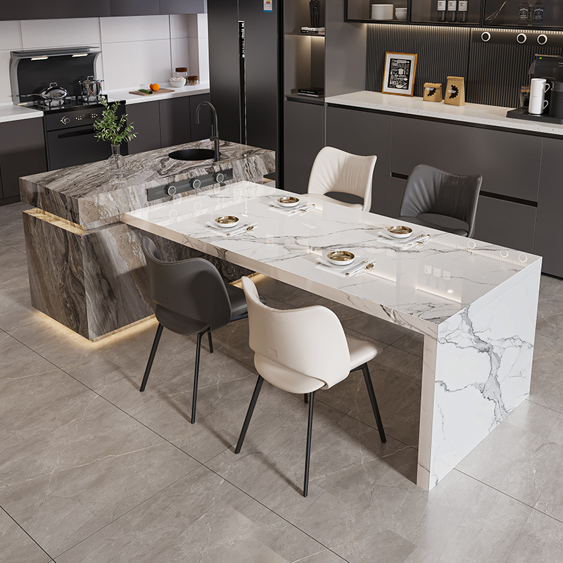 轻奢全岩板岛台餐桌一体可定制家用中倒台隔断多功能T型导台吧台