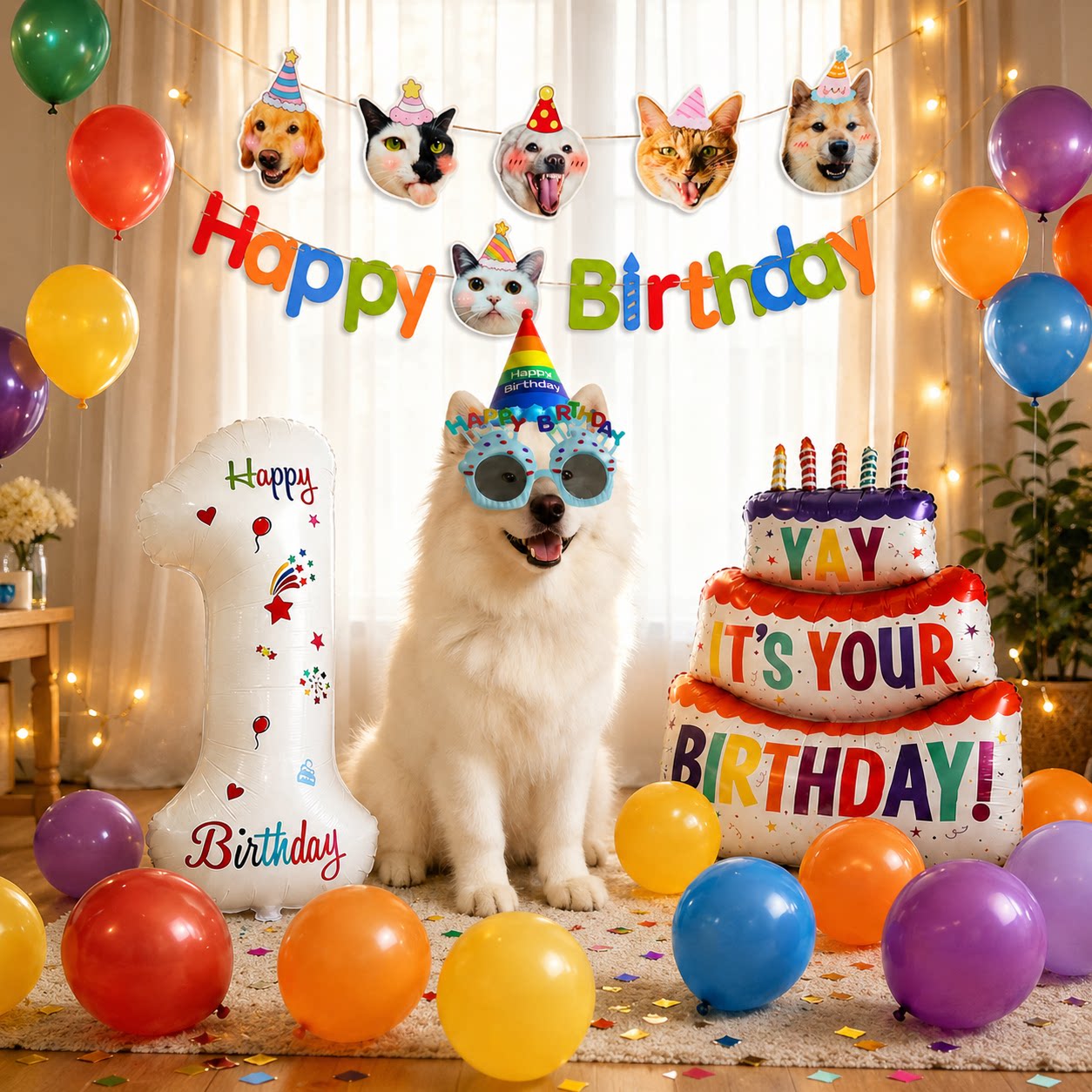 网红定制猫狗生日派对拍照拉旗