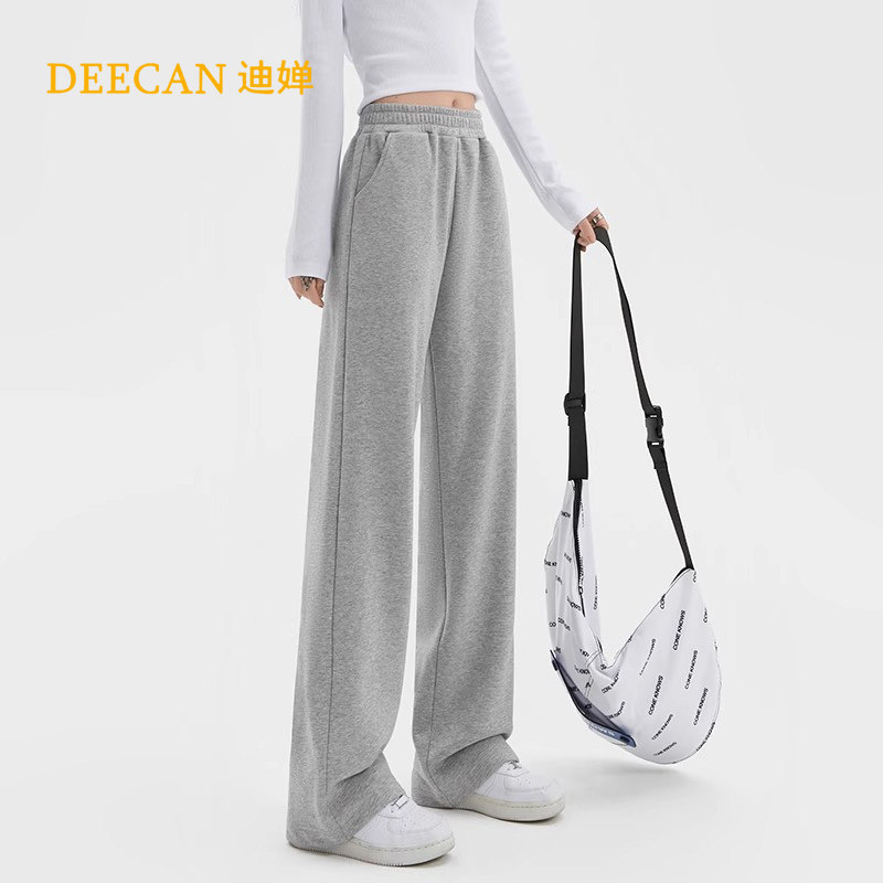 灰色运动裤女秋冬加绒2025新款垂感小个子直筒休闲卫裤窄版阔腿裤