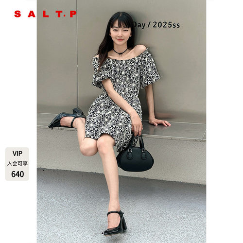 SALT.P可颜法式花朵刺绣泡泡袖连衣裙女夏季收腰a字裙AC35205400