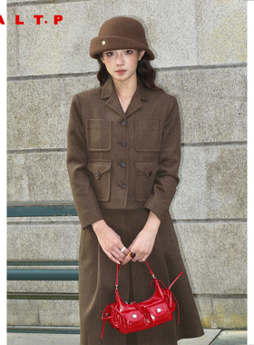 SALT.P可颜复古深咖羊毛西装外套女短款2026春新款AC36110190