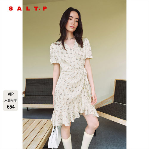 SALT.P可颜法式小碎花连衣裙女夏季短款裹身裙v领AC35205490