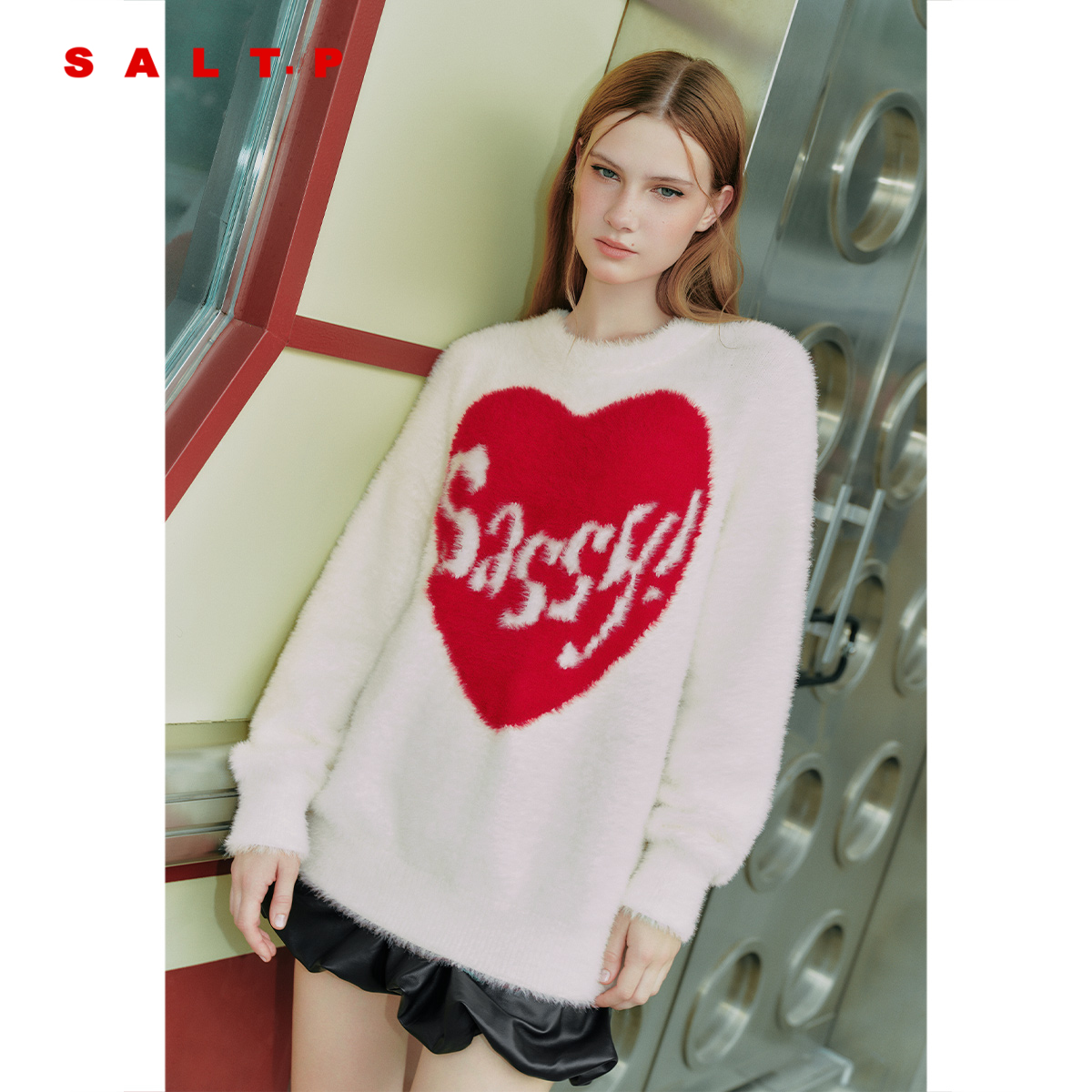 SALT.P可颜软糯仿貂绒爱心毛衣女慵懒风宽松2025冬新款AC35506290