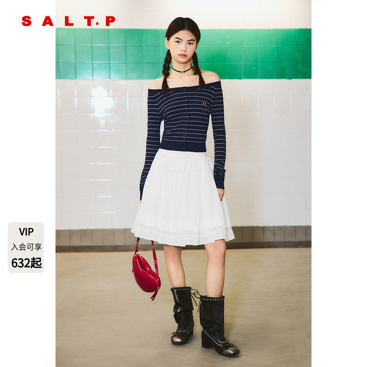 SALT.P可颜【柳柳同款】深蓝条纹针织上衣2026春新品AA36106331