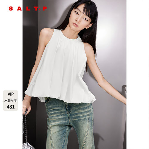 SALT.P可颜醋酸混纺花苞无袖上衣女夏季a摆背心AC35270120