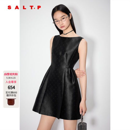 SALT.P可颜黑色千金风a字无袖连衣裙短款波点提花AC35205590