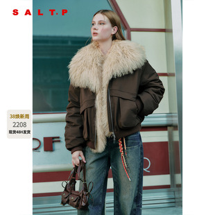 SALT.P可颜可拆滩羊毛领皮草鹅绒派克羽绒服女短款2025冬季新款