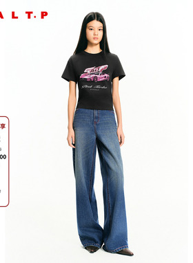 SALT.P可颜灰色赛车印花正肩短袖T恤女短款2026春新款AC36160040