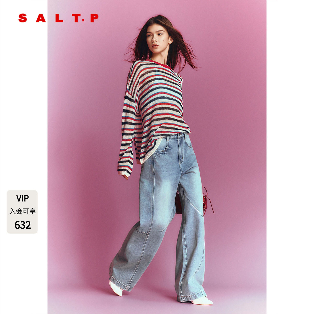SALT.P可颜圆领撞色条纹针织上衣宽松罩衫2026夏季新款AC36206150图片
