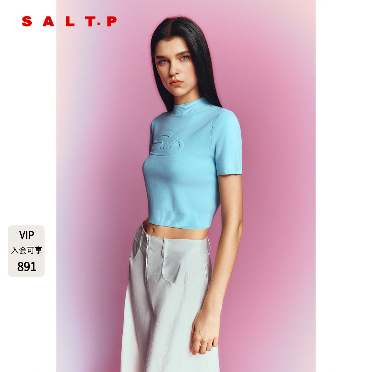 SALT.P可颜半高领短袖针织衫女截短合身2026秋季新款AC36306020图片