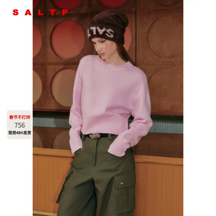 SALT.P可颜粉色100羊毛圆领毛衣女短款2025冬新款AC35506320
