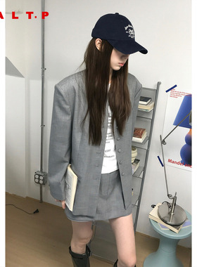 SALT.P可颜灰色圆领西装外套女羊毛精纺2026春季新款AC36110180