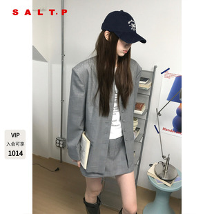 SALT.P可颜灰色圆领西装外套女羊毛精纺2026春季新款AC36110180