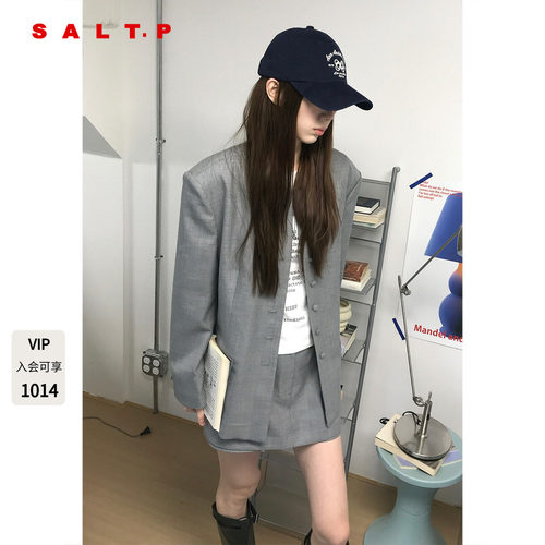 SALT.P可颜灰色圆领西装外套女羊毛精纺2026春季新款AC36110180