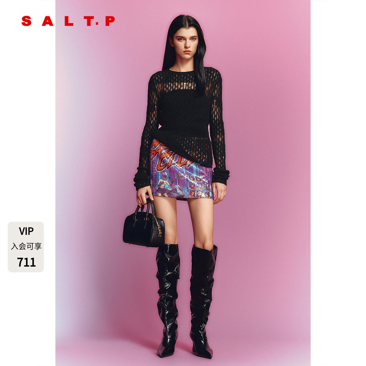 SALT.P可颜2026秋季新款辣妹氛围感透视镂空针织罩衫AC36306080图片