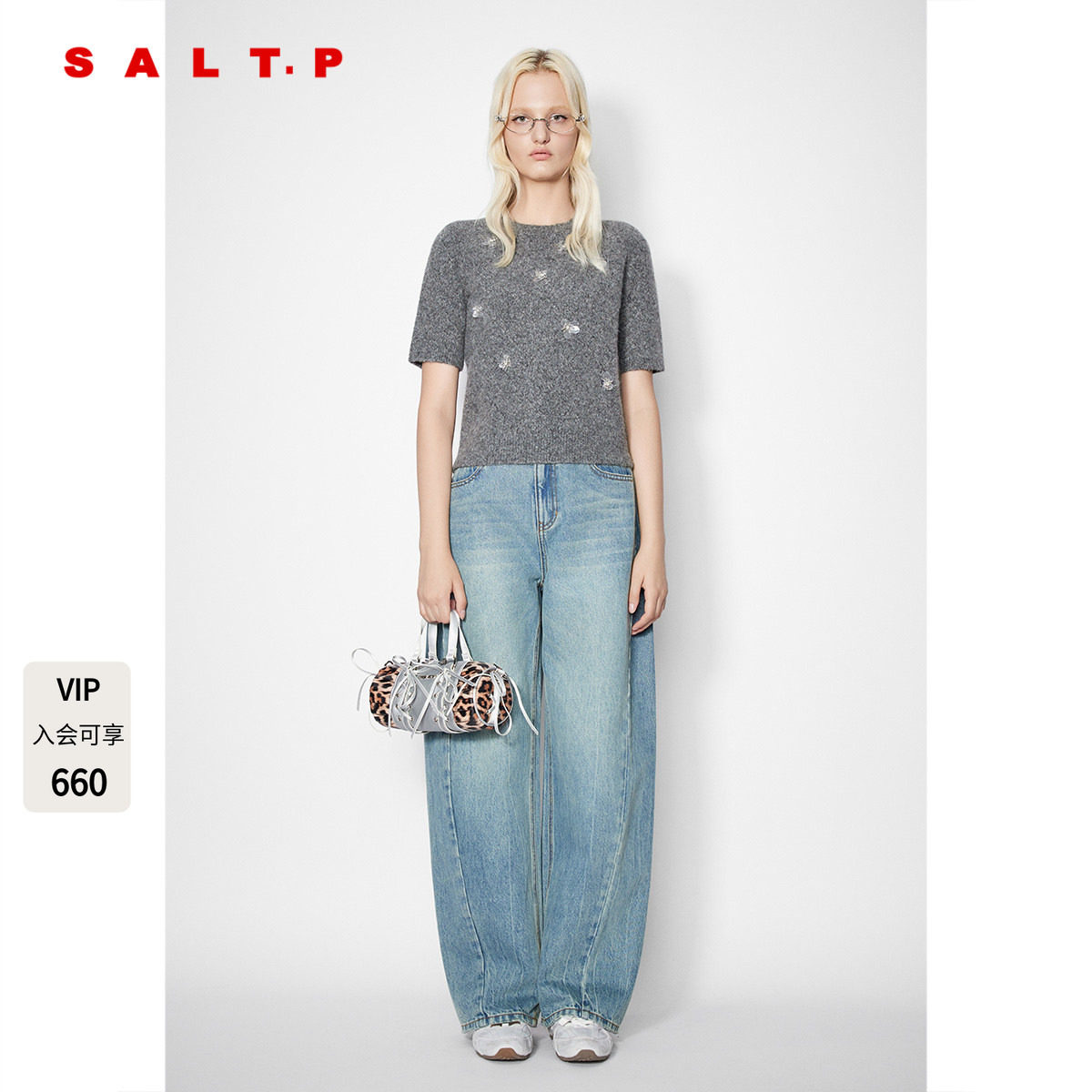 SALT.P可颜小蜜蜂钉珠羊毛短袖针织上衣女2025冬新款AC35506280图片