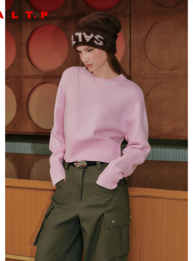 SALT.P可颜100羊毛圆领毛衣女短款针织衫2025冬新款AC35506320