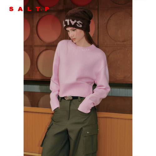 SALT.P可颜100羊毛圆领毛衣女短款针织衫2025冬新款AC35506320